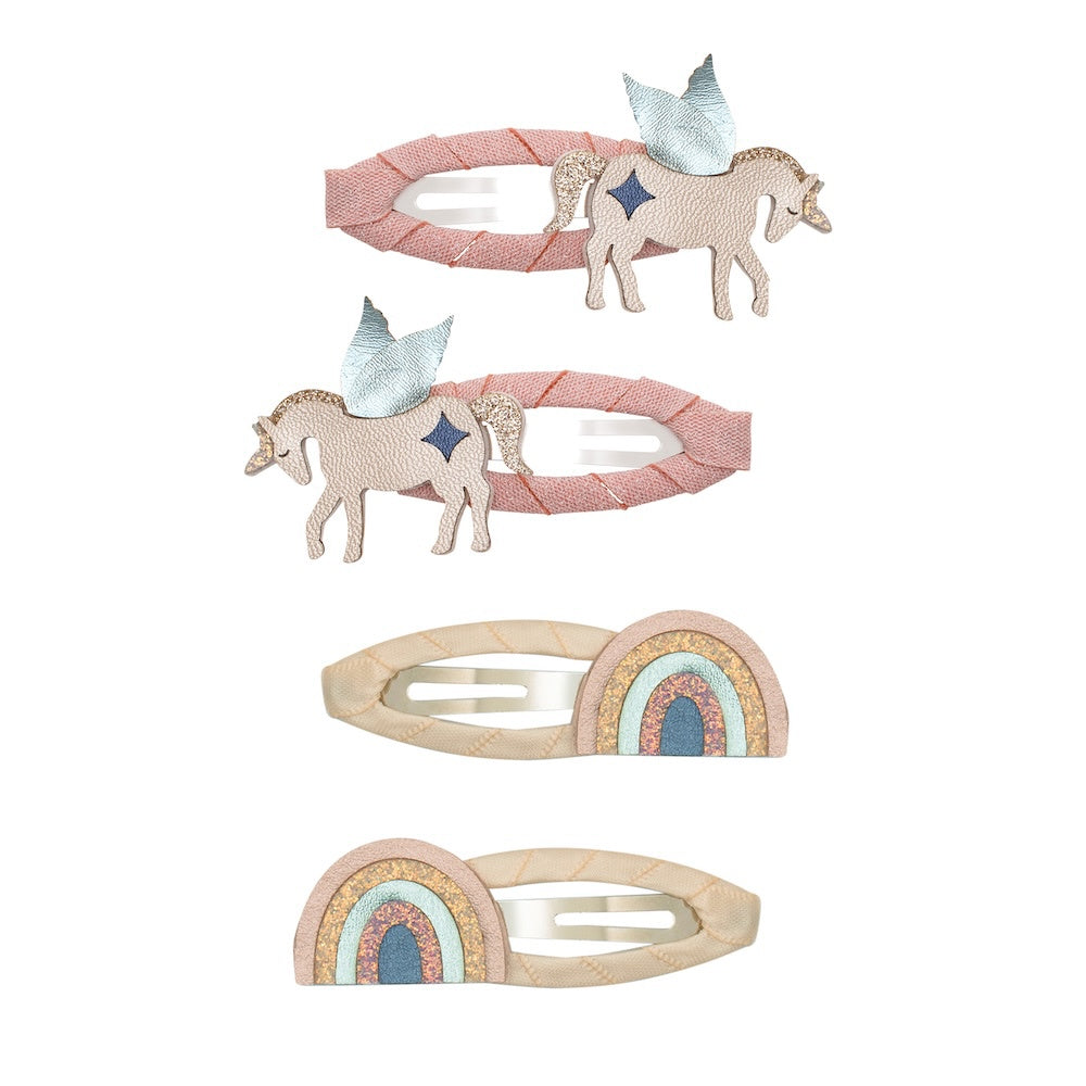 4-pack Winged Unicorn & Rainbow haarclipjes