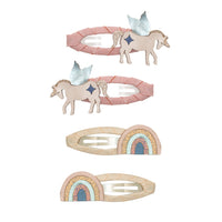 4-pack Winged Unicorn & Rainbow haarclipjes