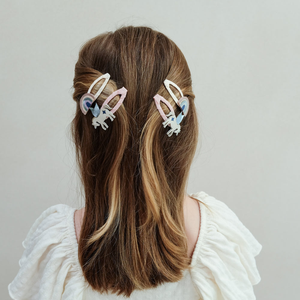 4-pack Winged Unicorn & Rainbow haarclipjes