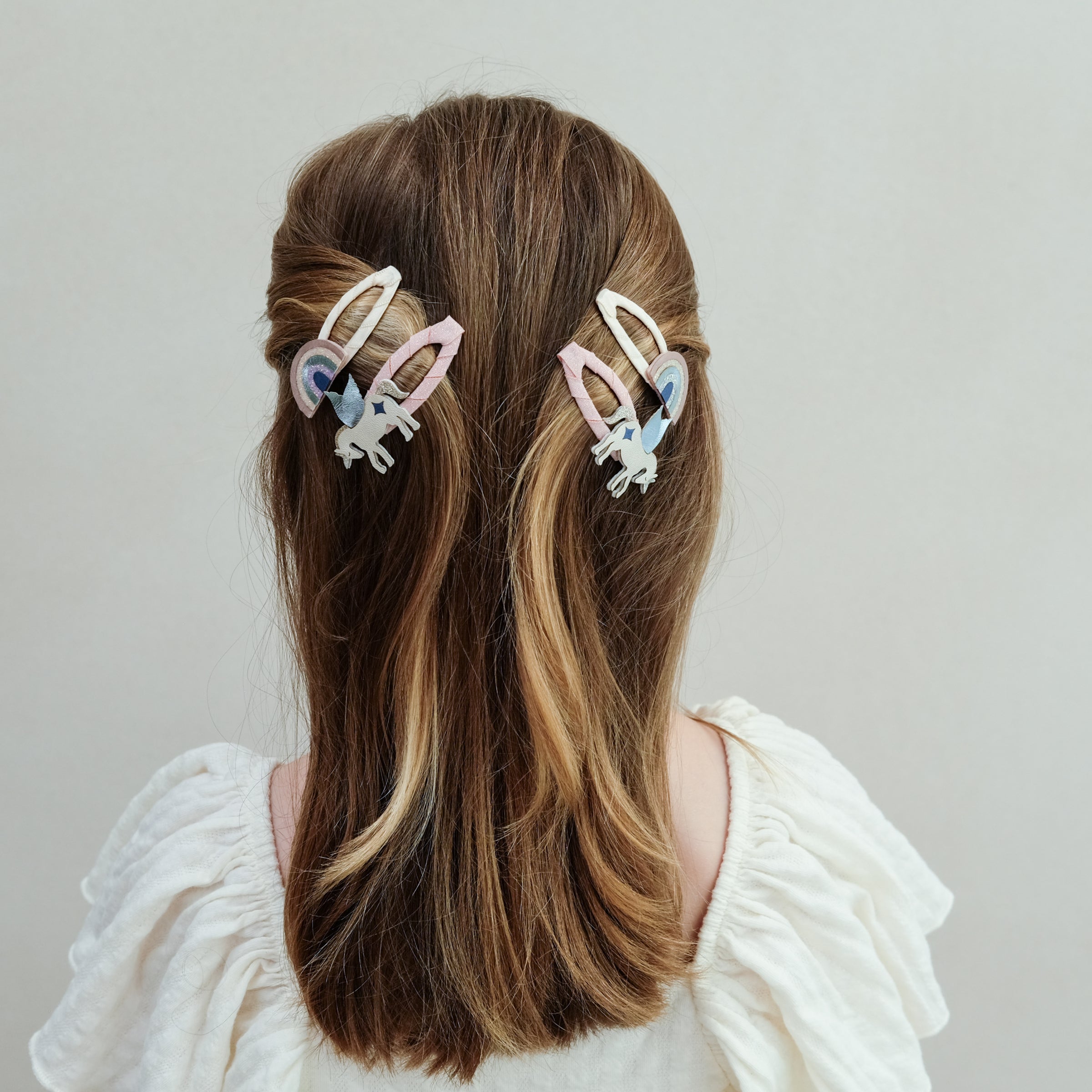 4-pack Winged Unicorn & Rainbow haarclipjes