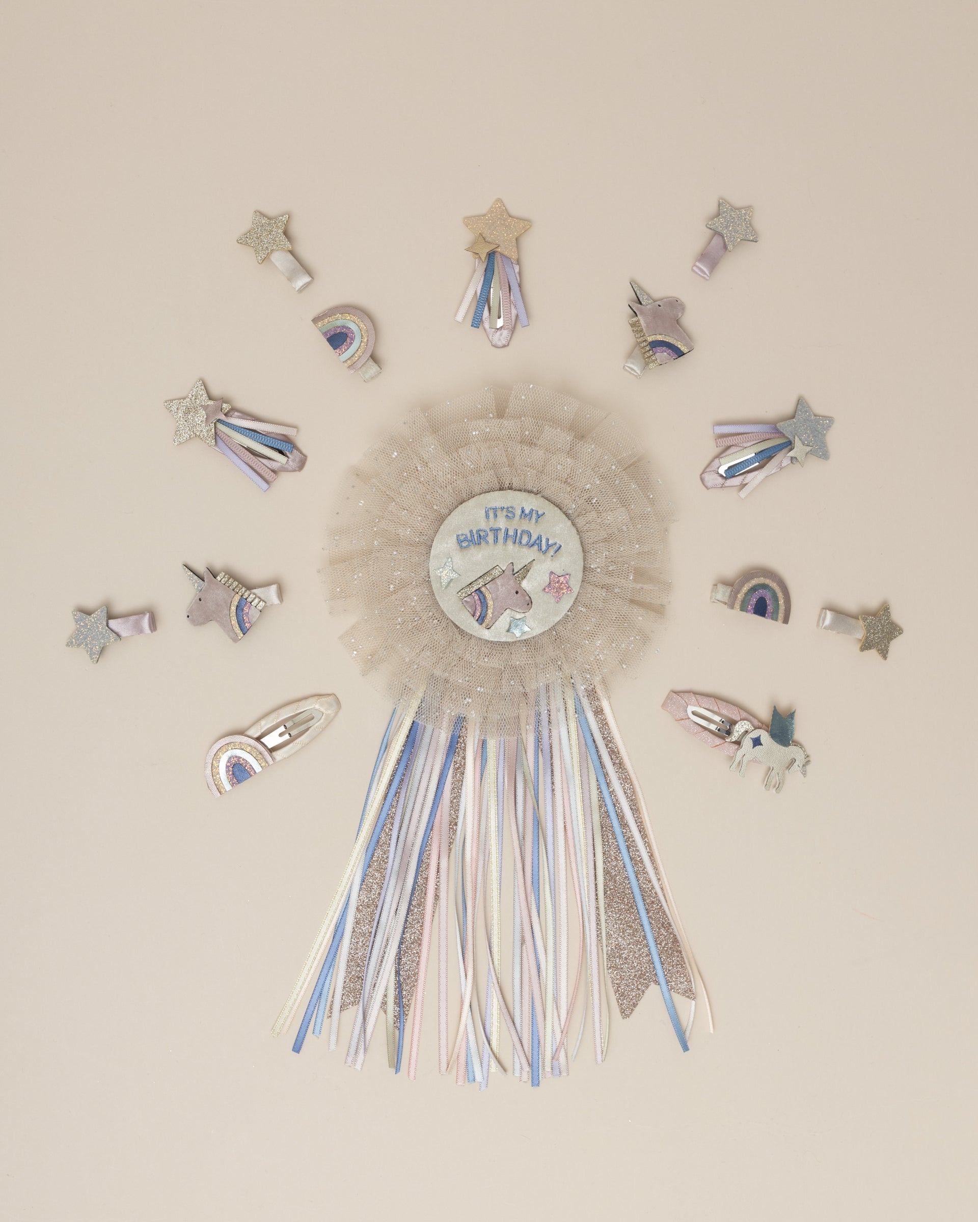 4-pack Winged Unicorn & Rainbow haarclipjes