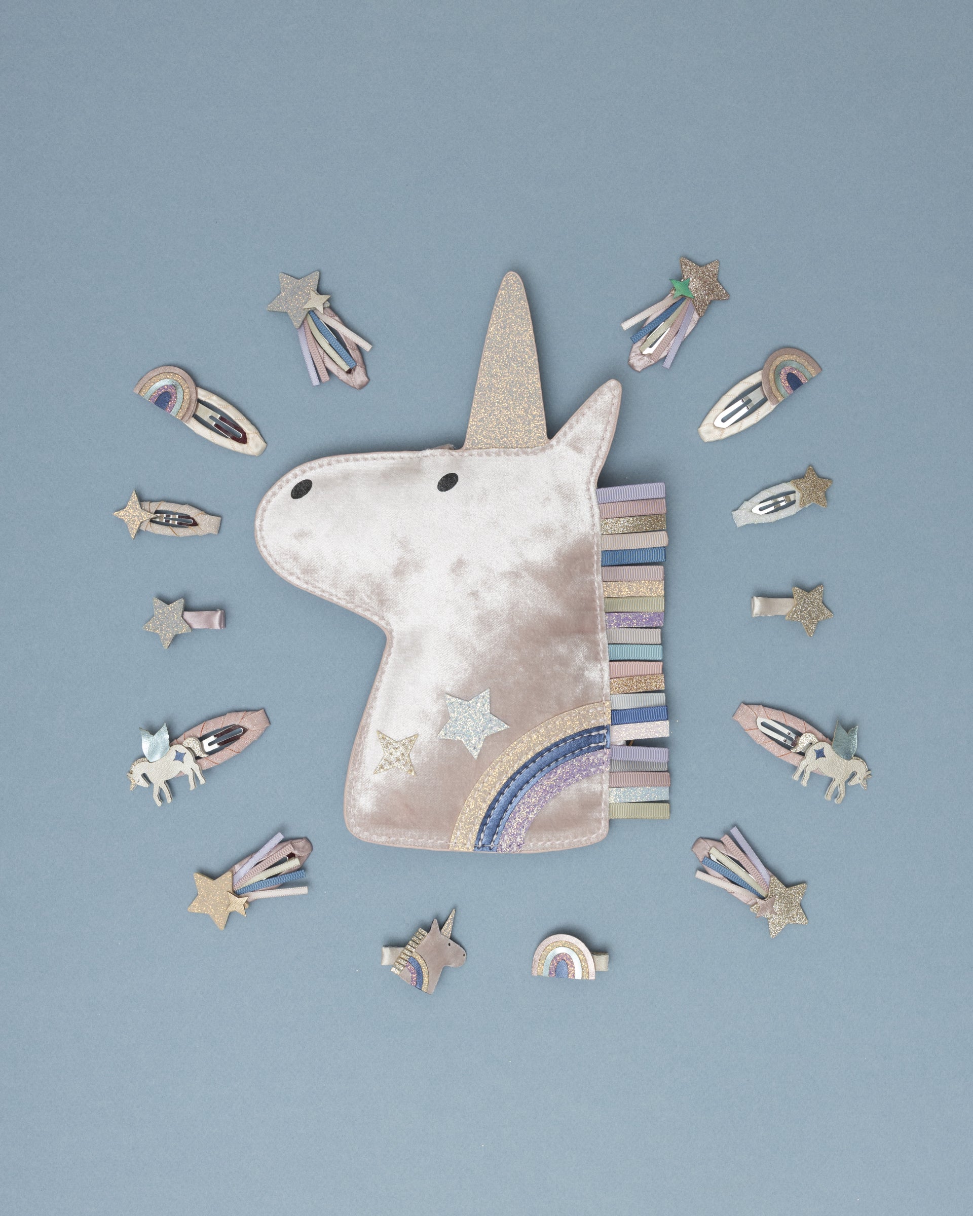 4-pack Winged Unicorn & Rainbow haarclipjes