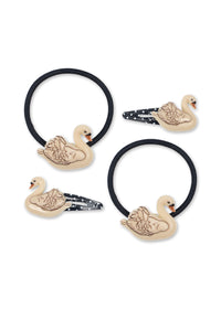 4-pack Swan haarclipjes en elastiekjes